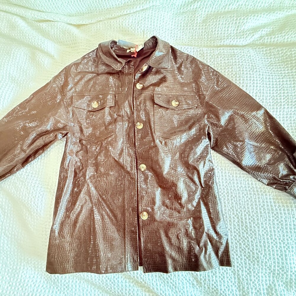 Brown Lightweight Shirt Jacket with Glossy Finish